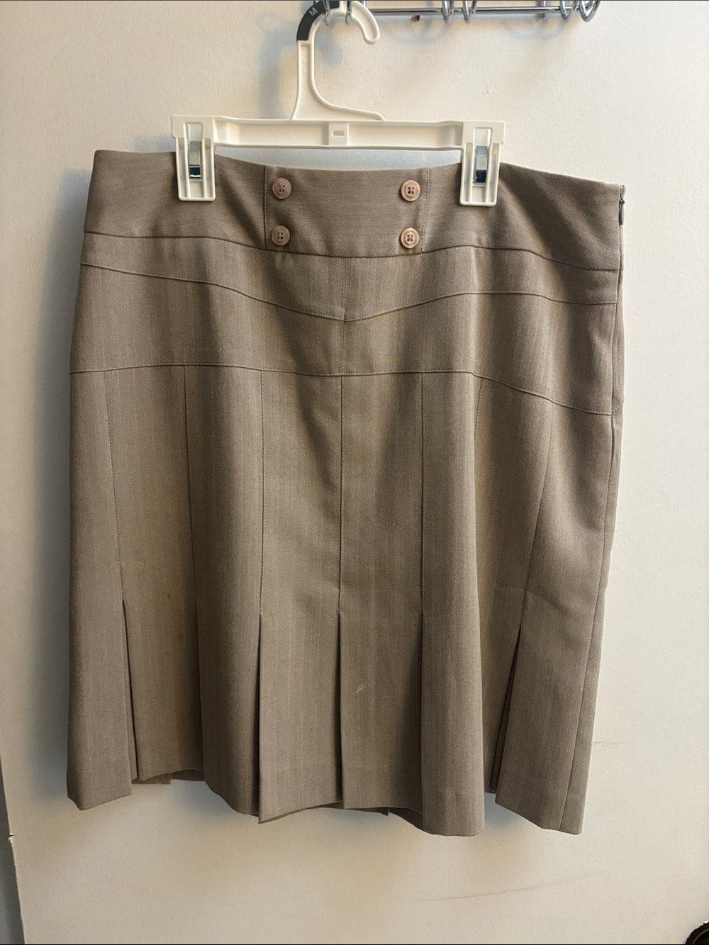 American Atelier Neutral Taupe Button-Paneled A-Line Skirt